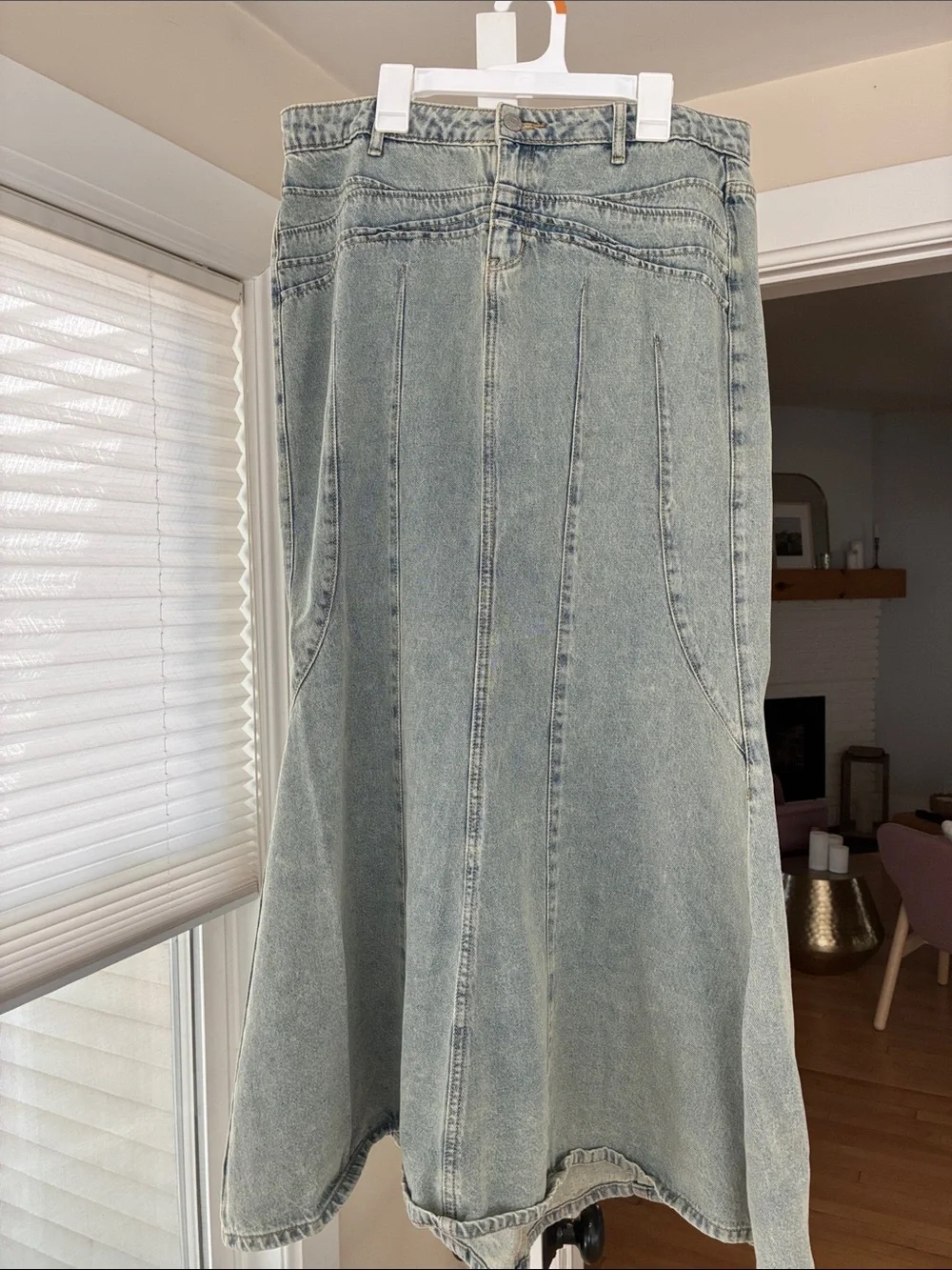 BDG Light Wash Denim Maxi Skirt with Back Pockets